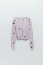 FLORAL EMBROIDERY KNIT CARDIGAN at Zara